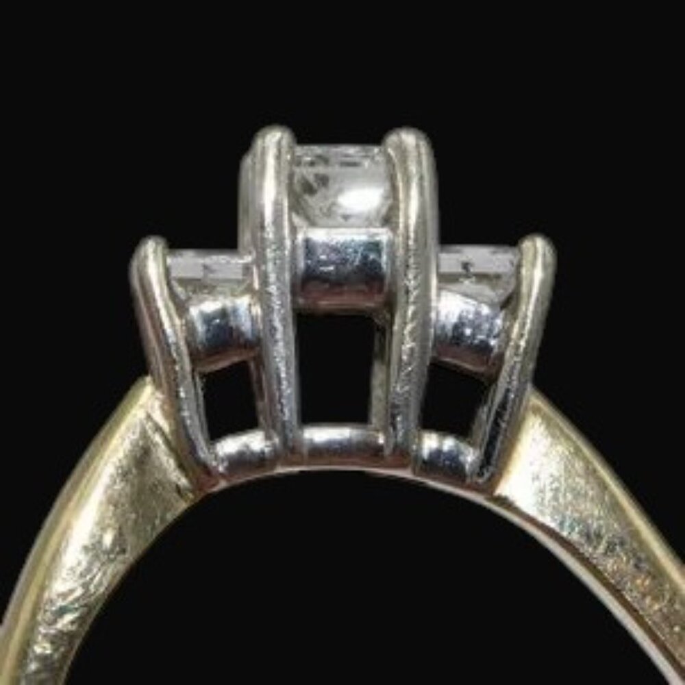 Princess Cut Diamond Trilogy Two Tone 14K Gold Ring Yellow & White Gold - Picture 5 of 9